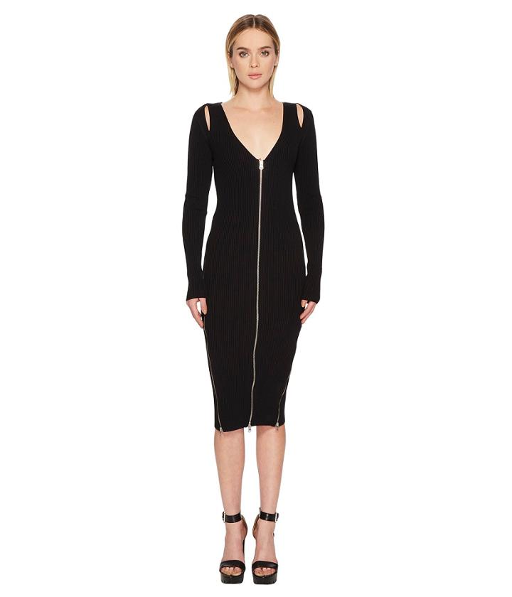 Mcq Bodycon Zip V Dress (darkest Black) Women's Dress