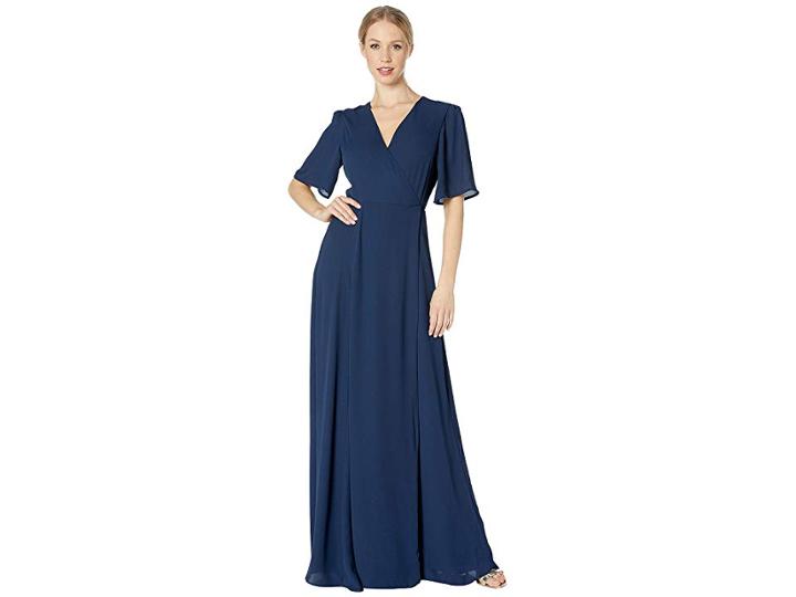 Wayf The Aurelia Short Sleeve Wrap Gown (navy) Women's Dress