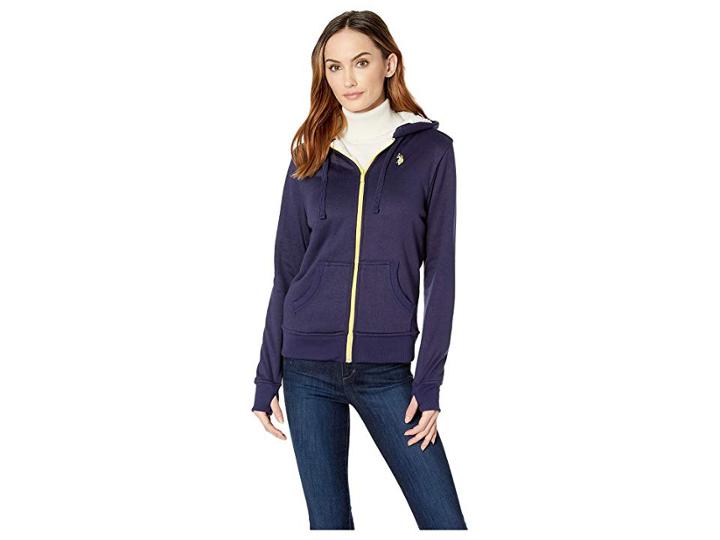 U.s. Polo Assn. Fleece Zip-up Hoodie (navy) Women's Coat