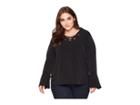 Michael Michael Kors Plus Size Bell Sleeve Lace-up Top (black) Women's Clothing