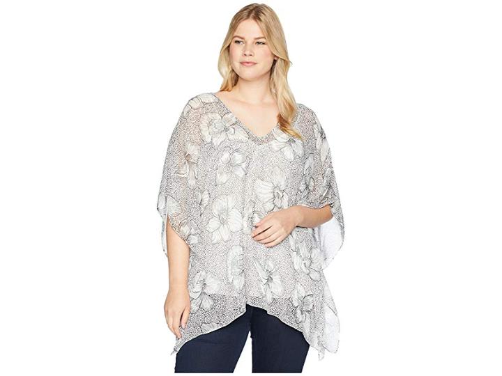 Nydj Plus Size Plus Size Chiffon Caftan Popover (inked Orchids Black) Women's Clothing