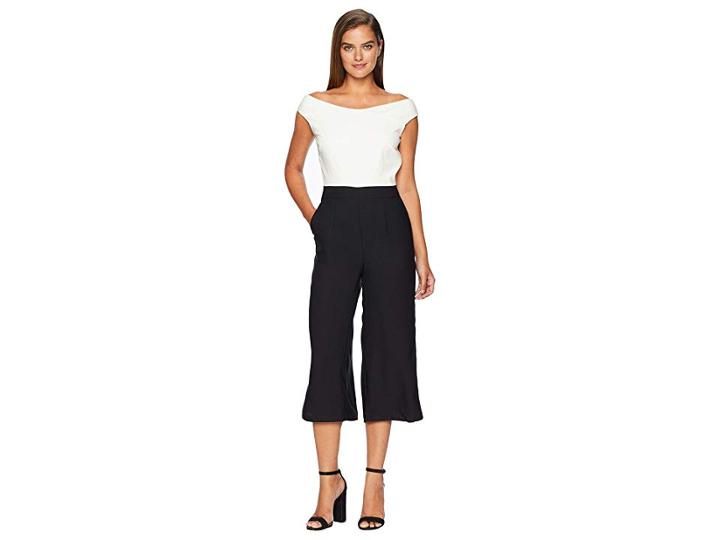 Catherine Catherine Malandrino Off The Shoulder Cropped Jumpsuit (white/black) Women's Jumpsuit & Rompers One Piece