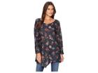 Nally & Millie Long Sleeve Floral Stripe Asymmetric Tunic (multi) Women's Blouse