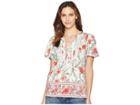 Lucky Brand Flutter Sleeve Lace Mix Up Top (blue Multi) Women's Clothing