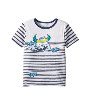 Hatley Kids Monster In Stripes Tee (toddler/little Kids/big Kids) (white) Boy's T Shirt