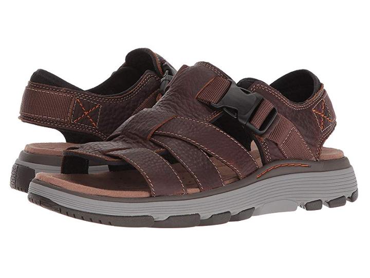 Clarks Untrek Cove (dark Tan Leather) Men's Sandals