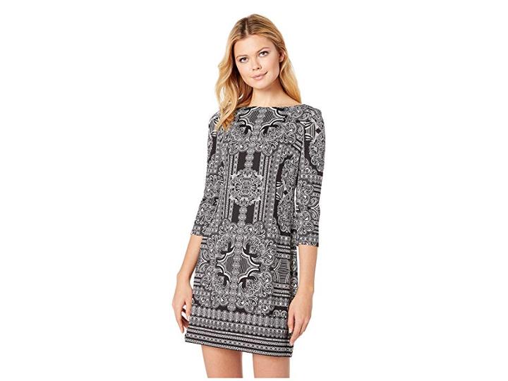 London Times Boat Neck Shift Dress (black/ivory) Women's Dress
