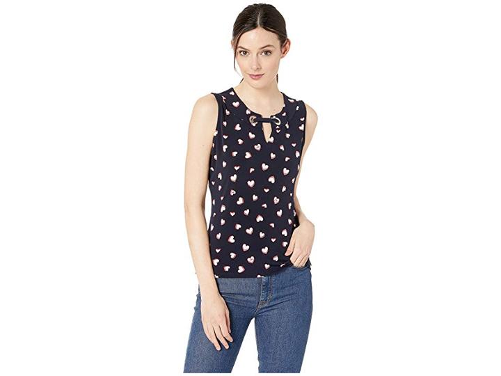 Tommy Hilfiger Heart Print Grommet Sleeveless Knit Top (midnight Multi) Women's Clothing