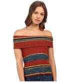 Free People Carly Cowl Off The Shoulder Stripe Sweater Top (red Combo) Women's Sweater