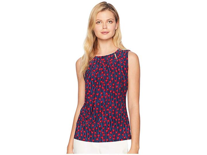 Tommy Hilfiger Printed Bead Neck Top (scarlet Multi) Women's Clothing