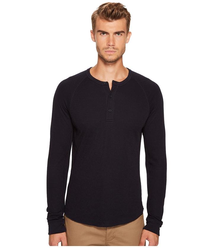 Vince Double Knit Raglan Henley (coastal Blue) Men's Long Sleeve Pullover