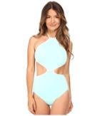 Kate Spade New York Cut Out High Neck Maillot (caribbean Sky) Women's Swimsuits One Piece