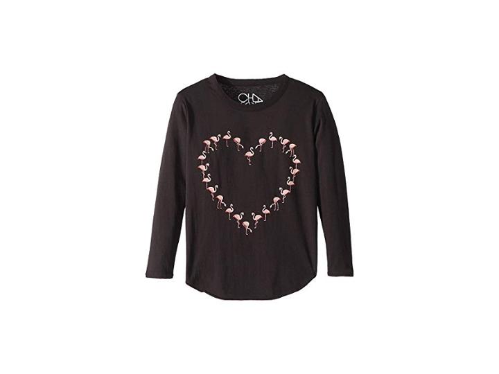 Chaser Kids Extra Soft Vintage Jersey Flamingo Heart Tee (little Kids/big Kids) (union Black) Girl's T Shirt