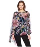 Prabal Gurung Floral Chiffon Long Sleeve Top W/ Scarf (black Floral) Women's Blouse