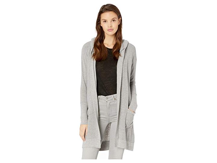 Chaser Cozy Knit Open Front Hooded Cardigan With Pockets (heather Grey) Women's Sweater