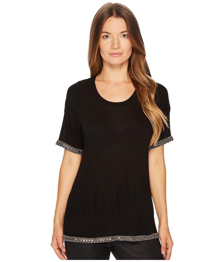 The Kooples T-shirt With Embroidery At The Neck, Sleeves And Hem (black) Women's T Shirt