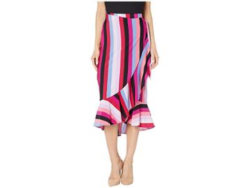 Eci Stripe Side Tie Ruffle Midi Skirt (black/purple) Women's Skirt