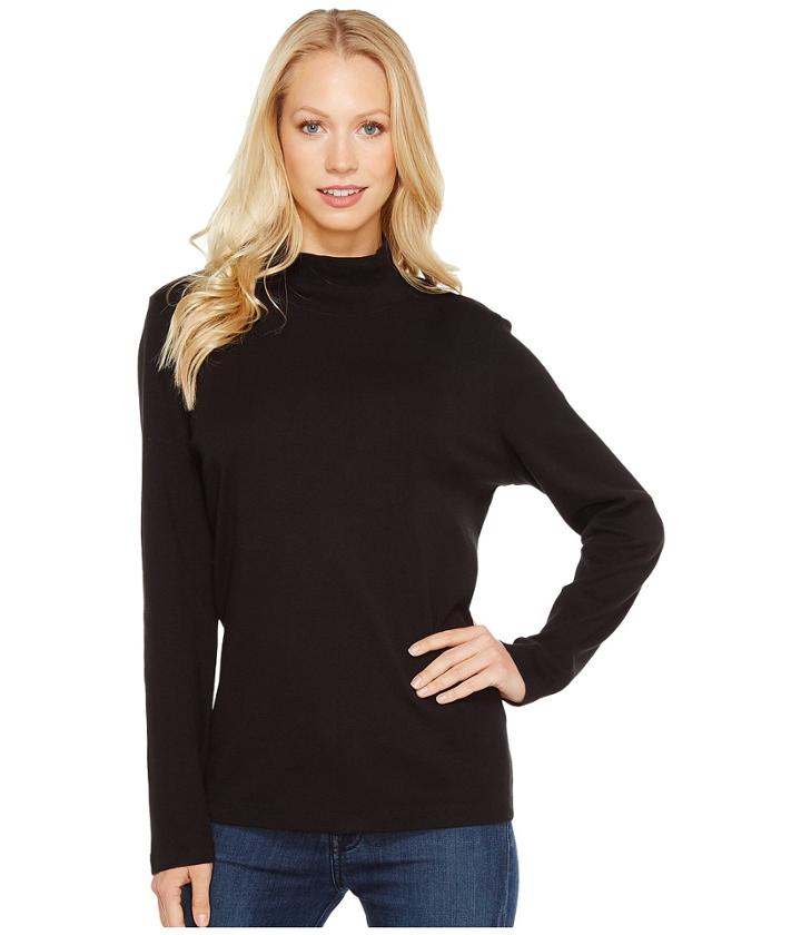 Pendleton L/s Mock Neck Cotton Rib Tee (black) Women's Long Sleeve Pullover