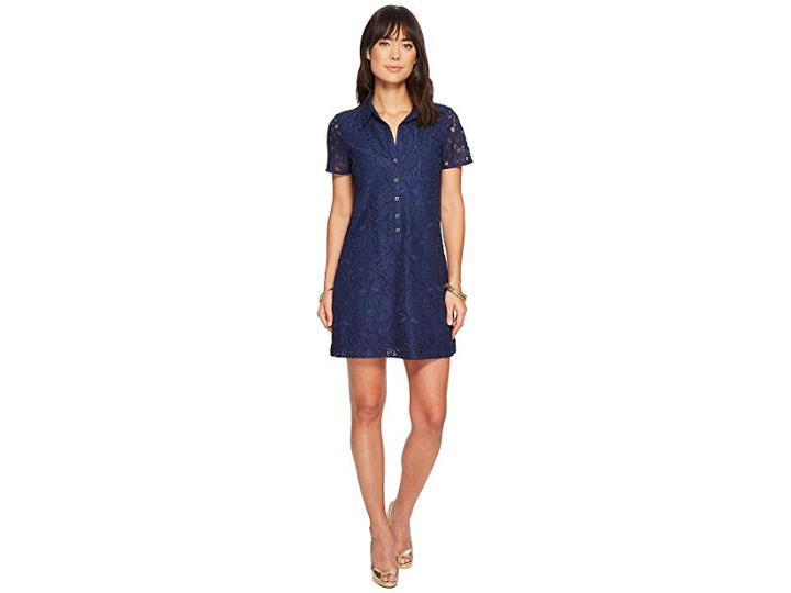 Lilly Pulitzer Nelle Dress (high Tide Navy Pop Floral Lace) Women's Dress