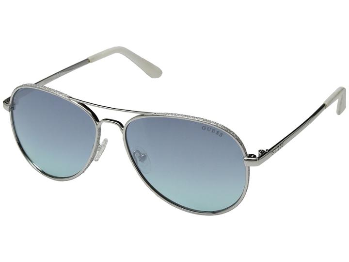 Guess Gu7555 (shiny Light Nickeltin/blue Mirror) Fashion Sunglasses