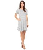 Culture Phit Elenor Striped Short Sleeve Dress (heather Grey/white) Women's Dress