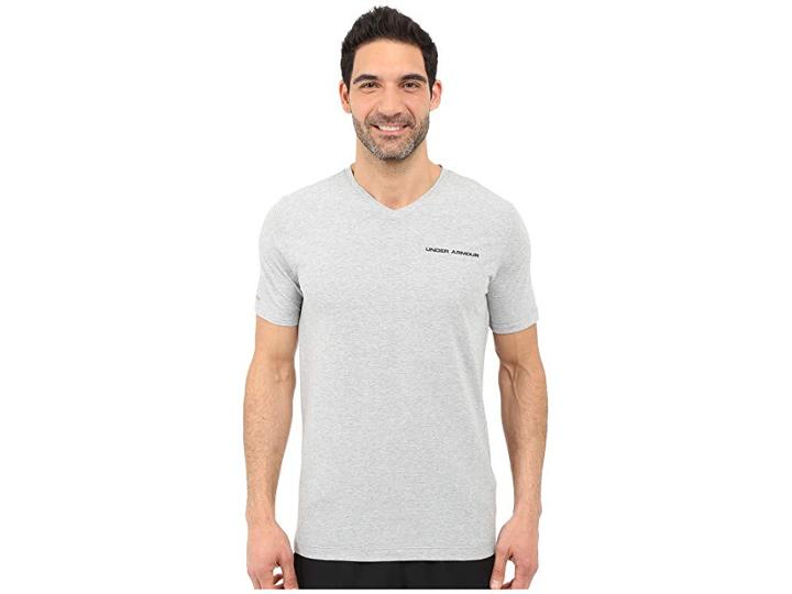 Under Armour Ua Charged Cotton(r) Microthread V-neck Short Sleeve Tee (true Gray Heather/black) Men's T Shirt
