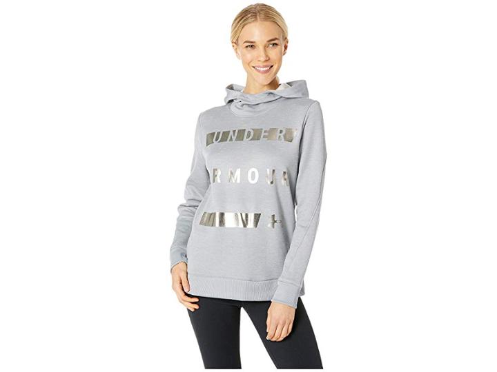 Under Armour Synthetic Fleece Pullover Wordmark (steel/steel/flushed Pink) Women's Clothing