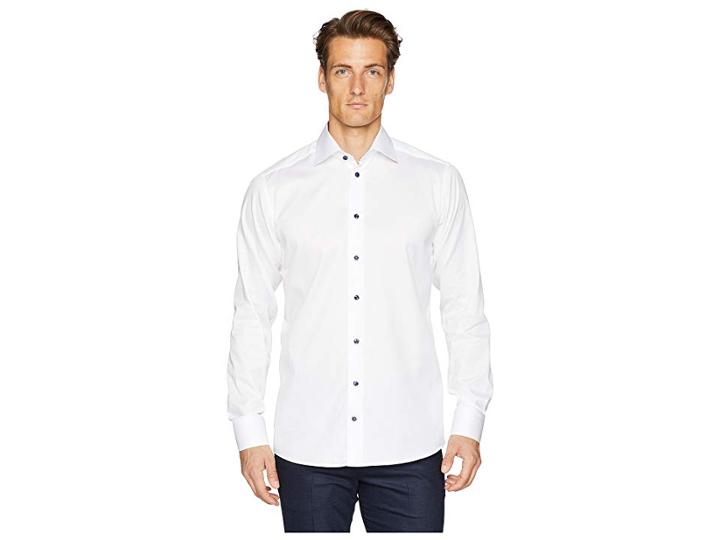 Eton Slim Fit Twill With Printed Collar/cuff Shirt (white/navy) Men's Clothing