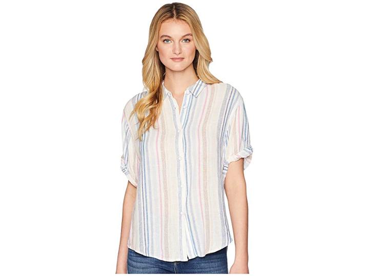 Splendid Cotton Voile Short Sleeve Boyfriend Shirt (multi) Women's Clothing