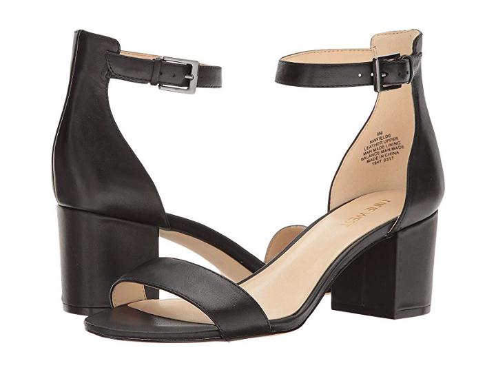 Nine West Fields Block Heel Sandal (black Leather) Women's Shoes