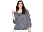 Michael Michael Kors Plus Size Paisley Fleur Peasant Top (white/true Navy) Women's Short Sleeve Knit