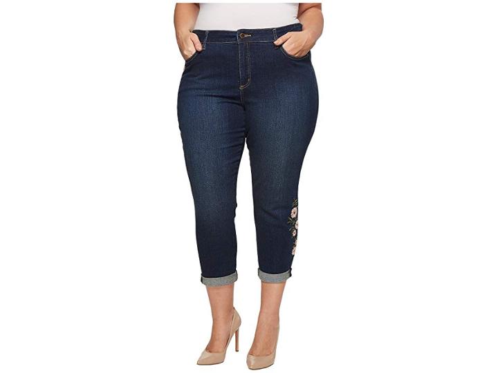 Nydj Plus Size Plus Size Alina Rolled Cuff Ankle W/ Embroidery In Clean Bezel (clean Bezel) Women's Jeans