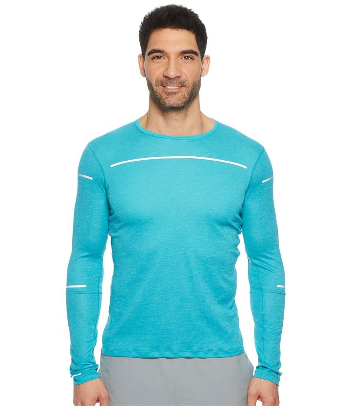 Asics Lite-show Long Sleeve Top (lake Blue) Men's Long Sleeve Pullover