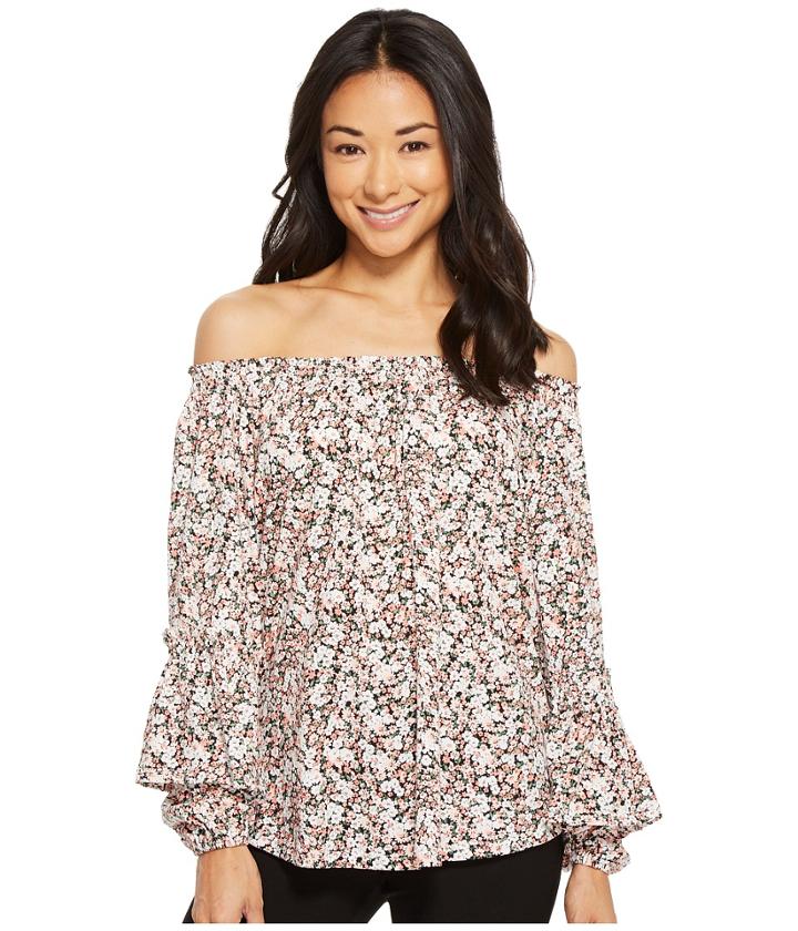 Lauren Ralph Lauren Petite Ruffled-cuff Floral Jersey Top (blush Multi) Women's Clothing