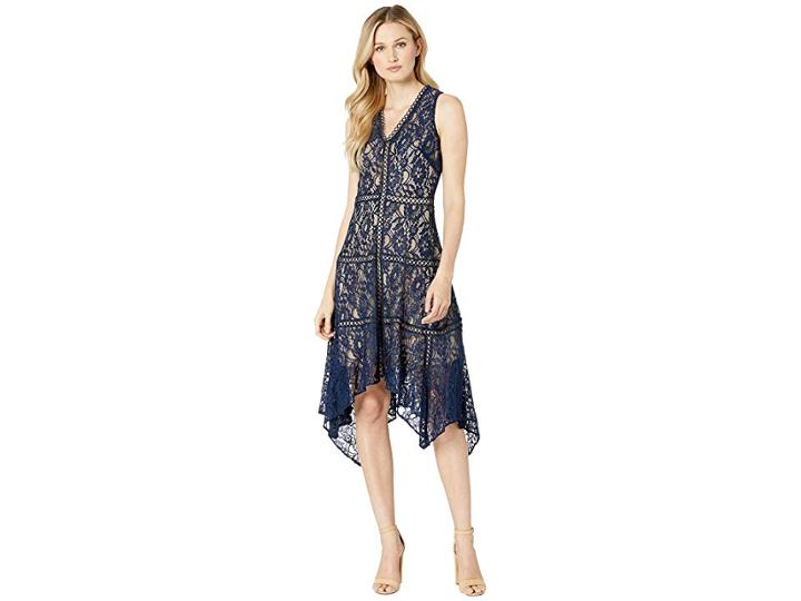 Taylor Sleeveless Lace Hankerchief Hem Dress (navy) Women's Dress
