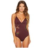 Stella Mccartney Embroidery One-piece (pad) (claret) Women's Swimsuits One Piece