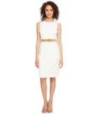 Calvin Klein Belted Scuba Sheath Dress (cream) Women's Dress