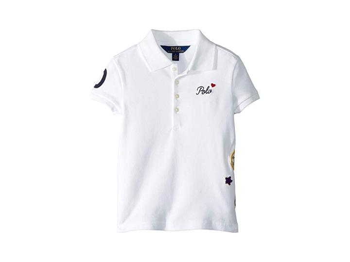 Polo Ralph Lauren Kids Patchwork Stretch Pique Polo (little Kids) (white) Girl's Clothing