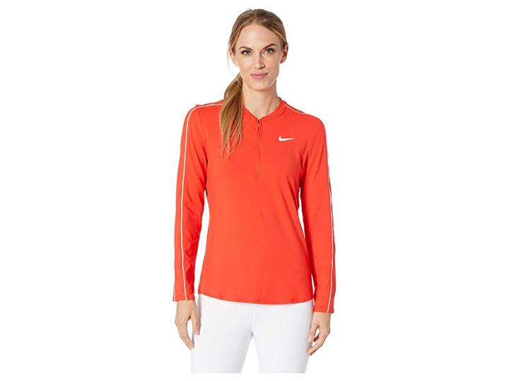 Nike Court Dry Top Long Sleeve 1/2 Zip (habanero Red/white/white/habanero Red) Women's Clothing