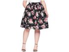 Unique Vintage Plus Size High Waist Swing Skirt (black Floral) Women's Skirt