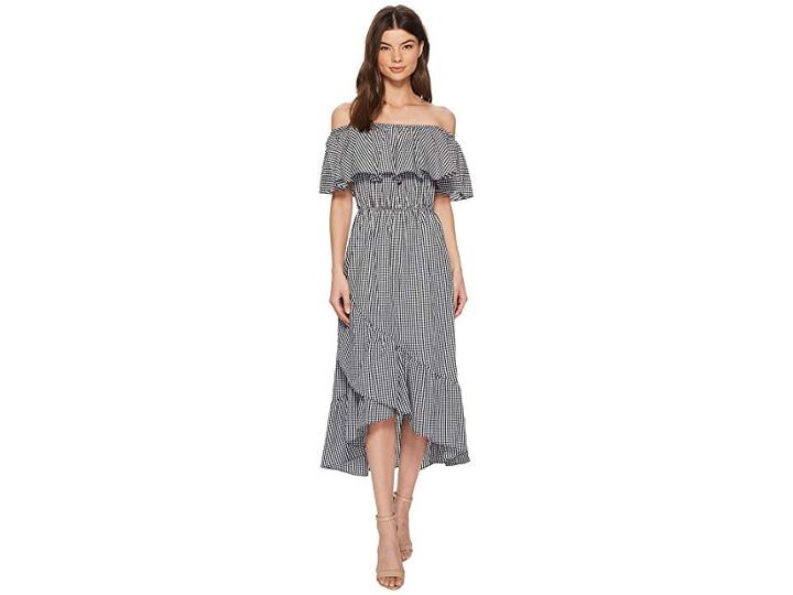 American Rose Ann Off The Shoulder Gingham Maxi Dress (black/white) Women's Dress