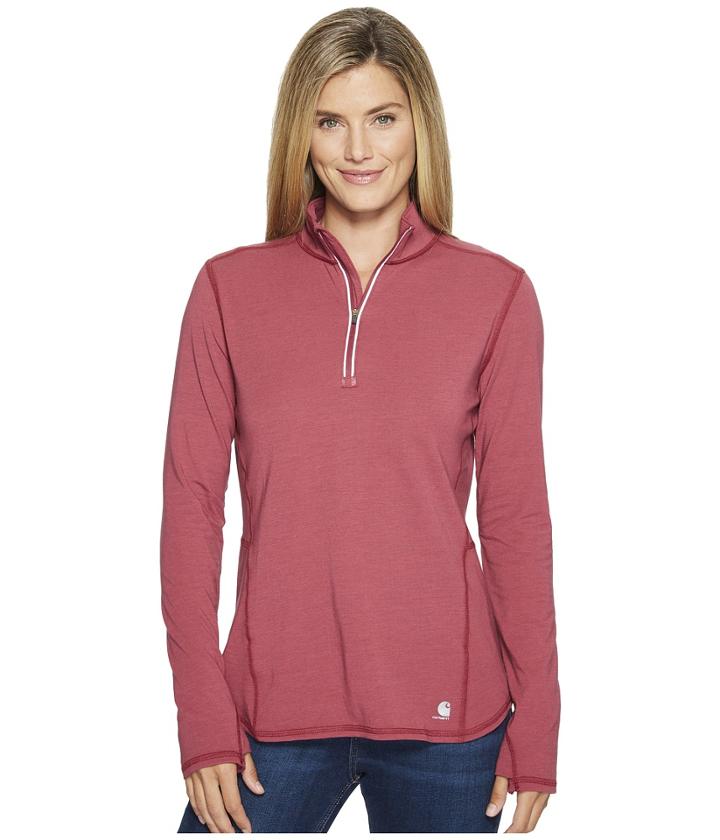 Carhartt Force Ferndale 1/4 Zip Shirt (raspberry Heather) Women's Long Sleeve Pullover