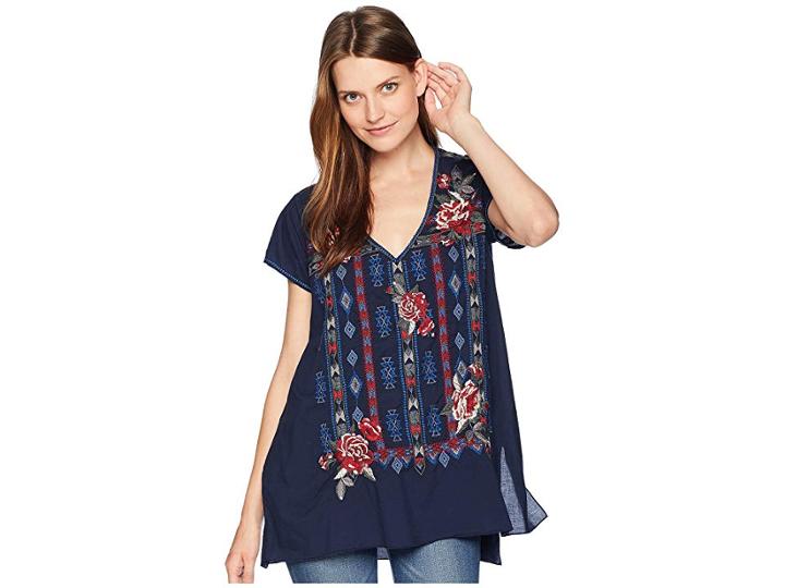 Johnny Was Rae Drape Top (granite Blue) Women's Blouse