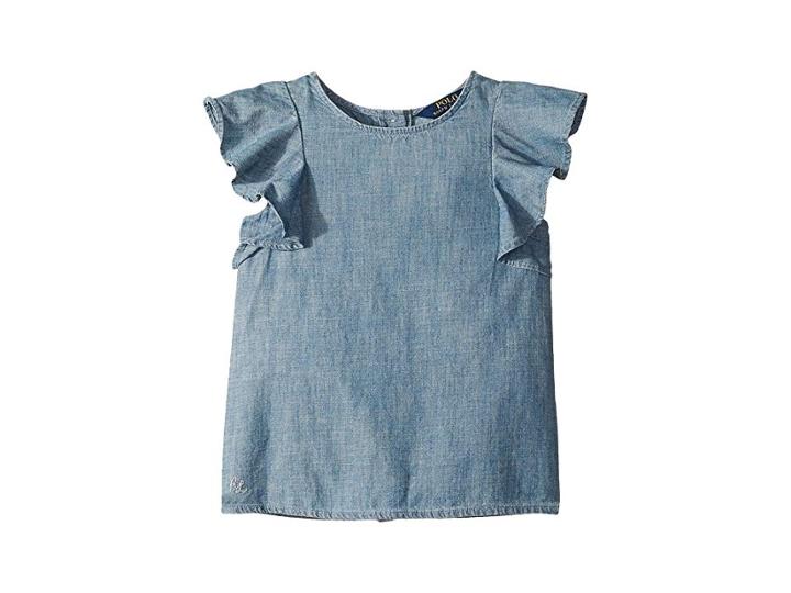 Polo Ralph Lauren Kids Chambray Flutter-sleeve Top (little Kids) (indigo) Girl's Blouse