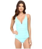 Tommy Bahama Pearl Ots V-neck Cup One-piece (swimming Pool Blue) Women's Swimsuits One Piece