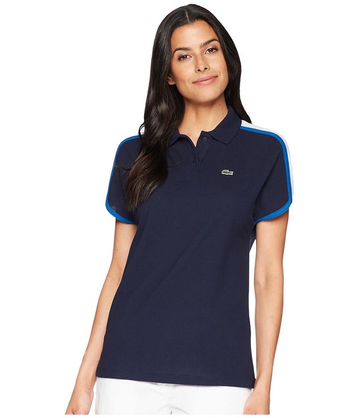 Lacoste Short Sleeve Crepe Pique Made In France Polo (navy Blue/electric/rill/navy Blue) Women's Clothing