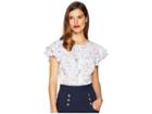 Unique Vintage Jeannie Blouse (light Blue/pink Floral) Women's Blouse