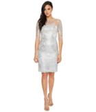 Tahari By Asl Sequin Embroidery Sheath (silver) Women's Dress