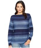 Chaps Linen Cotton Long Sleeve Sweater (indigo Multi) Women's Sweater