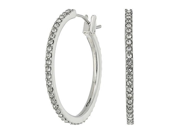Lauren Ralph Lauren Social Set Medium Pave Hoop Earrings (crystal/silver) Earring